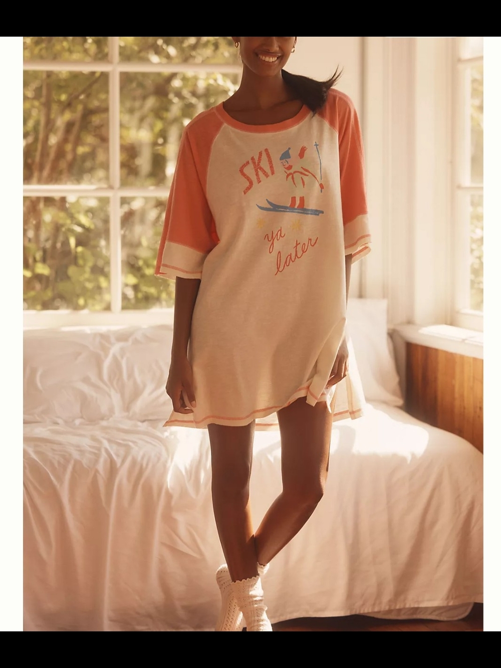 Lyre Bird For Anthropologie Women’s Coral Sleeve T Ski Graphic